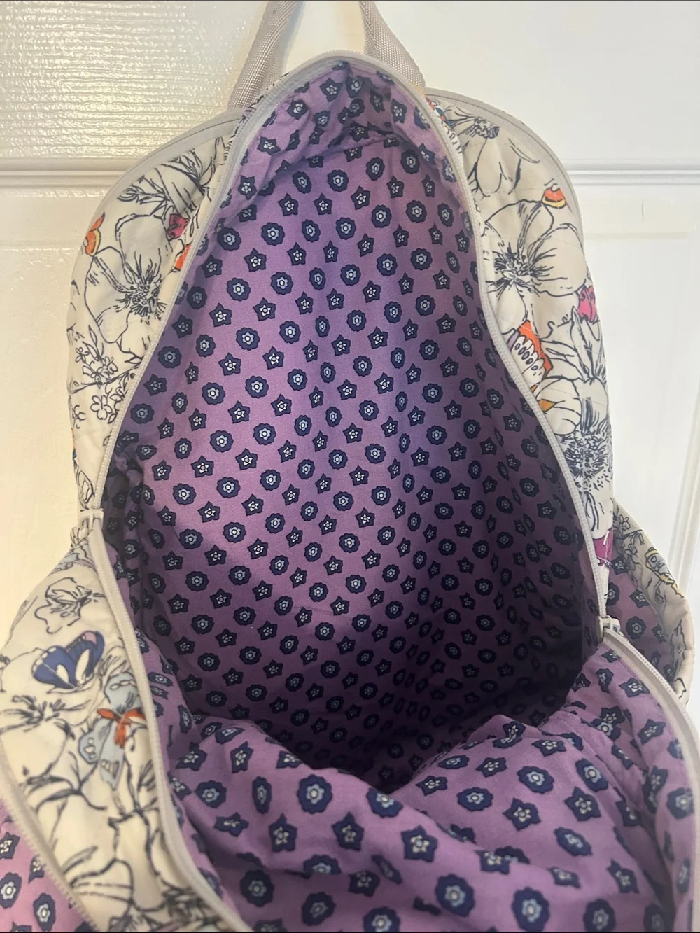 Vera Bradley Cream Quilted Backpack with Multicolor Butterfly & Floral Accents